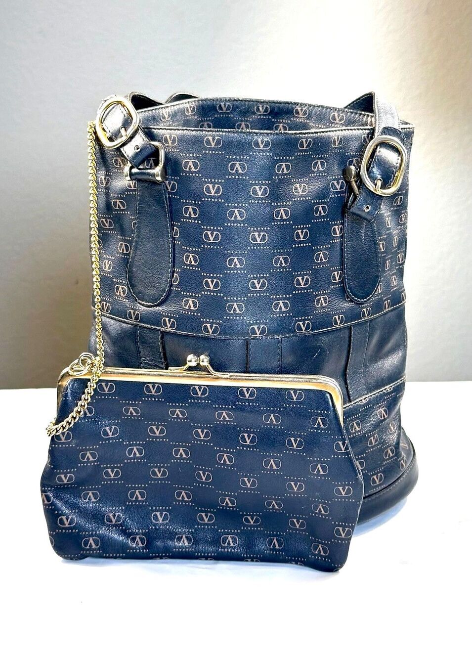 VINTAGE Valentino Garavani Monogram Tote Shoulder Bag & Matching Pouch Clutch